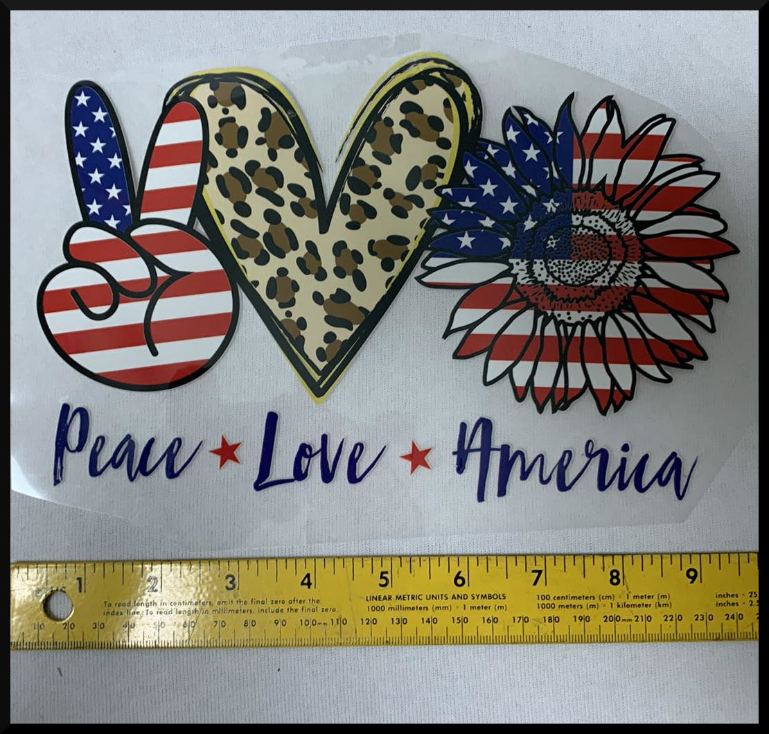 Peace, Love, America (T4) - Iron On Decal - Sold Individually