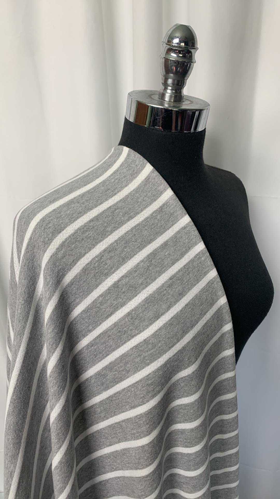 Grey/White Stripe - Cotton/Poly French Terry - By the yard