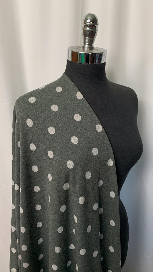 Hunter/Heather Grey Polka Dots - PRS French Terry - By the yard