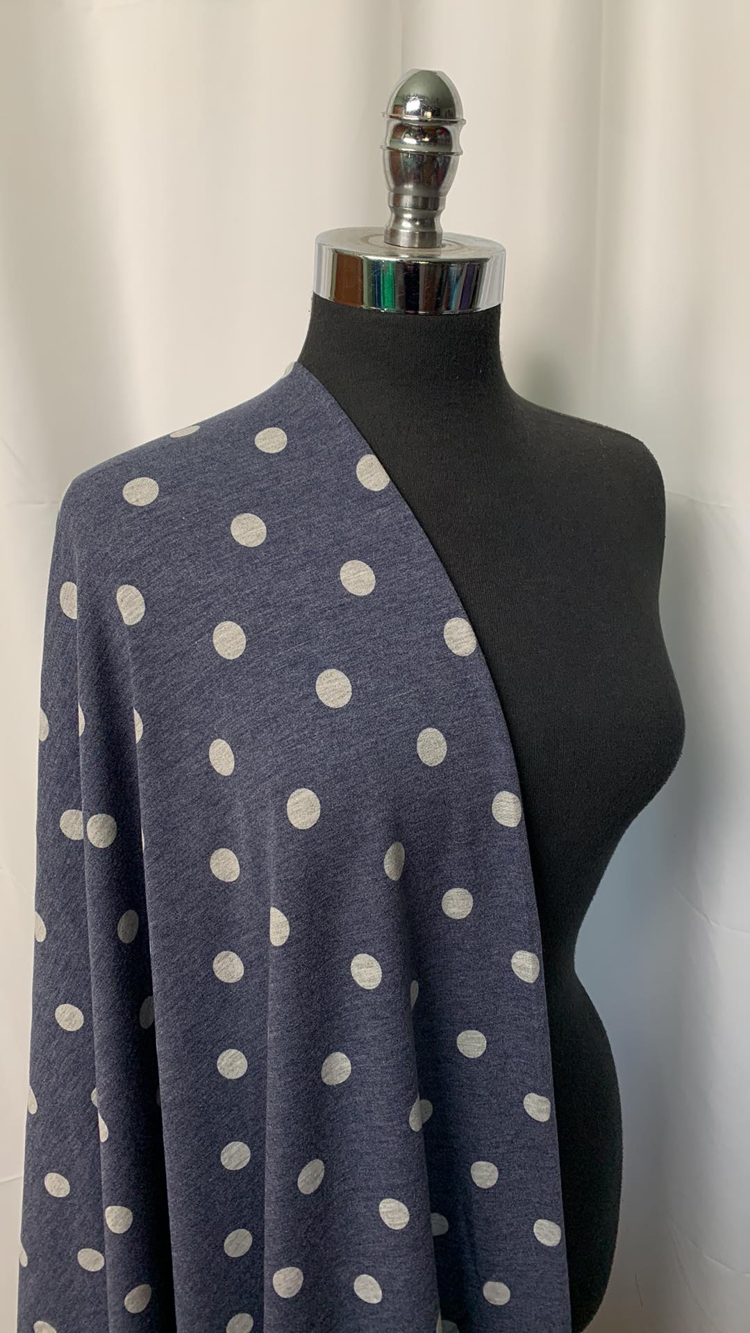 Navy/Heather Grey Polka Dots - PRS French Terry - By the yard